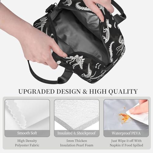 Camouflage Dinosaur Skeleton Insulated Lunch Bag with Adjustable Strap - Black4