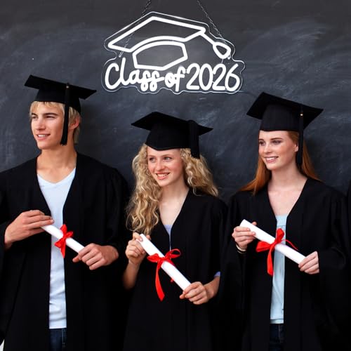 Class of 2026 Neon Sign - Graduation Wall Decor with LED Lights & Cap - USB Powered Acrylic Party Sign