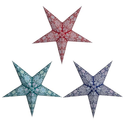 Paper Star Lanterns Set of 3 - 24 Inch Christmas & Holiday Hanging Decorations