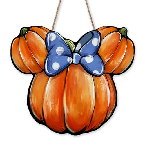 Pumpkin Shaped Halloween Door Sign with Blue Polka Dot Bow - Fall Decor