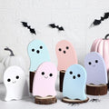 Pastel Halloween Ghost Decorations Set - Wooden Tabletop Signs for Fall Home Decor