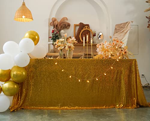 Gold Sequin Tablecloth 90x132 Inch Glitter Rectangular Table Cover - Gold / 132" x 90"