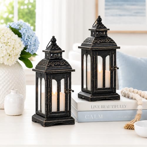 DECORKEY Black Copper Brush Candle Lanterns 2-Pack Indoor Outdoor Home Decor