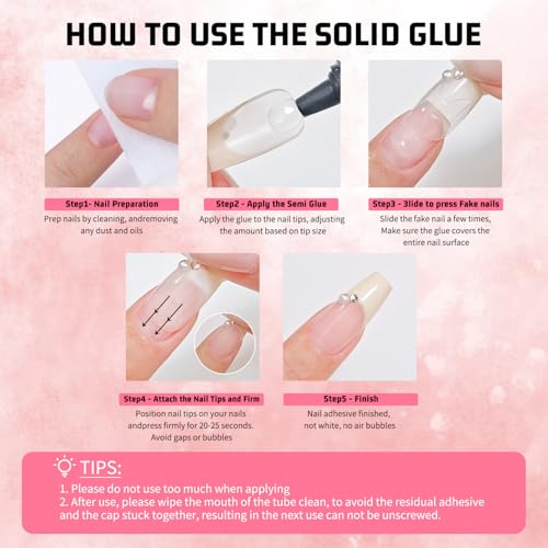Semi Solid Nail Glue with Remover - Clear 15g for Press On Nails, No UV Needed