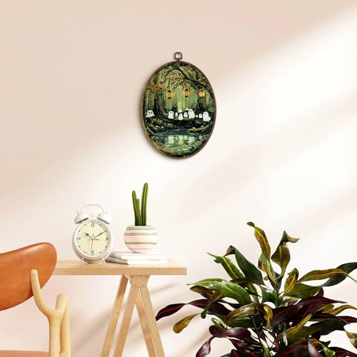Ghost Oval Wall Art Decor - Halloween Pixel Art Canvas Print - Variation Ghost_16