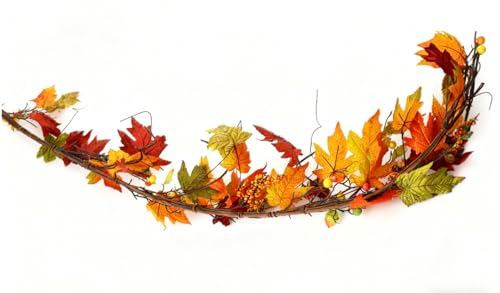 Fall Leaves Garland - 5.9 Ft Autumn Maple Leaf Decor for Indoor Outdoor Fall Decorations
