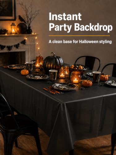 Black Rectangular Plastic Tablecloth - 54 x 108 Inch, Waterproof Disposable Cover for Parties, Graduations & Holidays - Variation: Black / 54" X 108" Rectangle