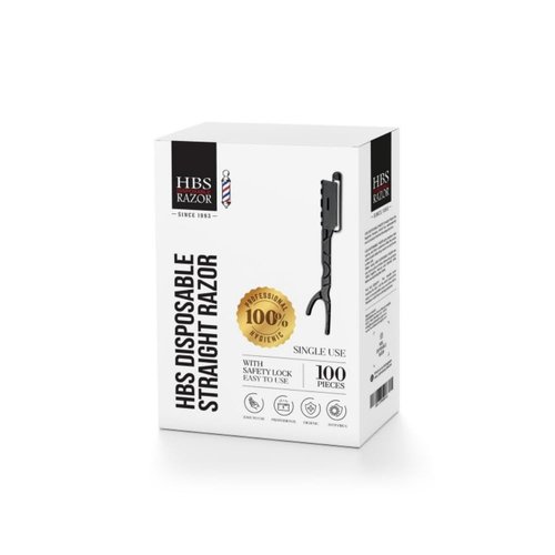 HBS Disposable Razor Heads, With Safety-Lock For Professional Barber Use 100 Count, Each Box Include 1 Multi-Use Straight Razor Handle (Premium 100 Disposable)