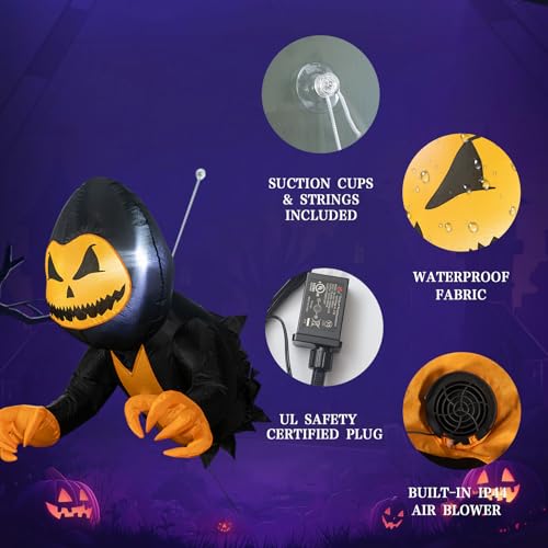 Inflatable Halloween Window Decoration - Pumpkin Ghost with White Lighting, 3.5 ft