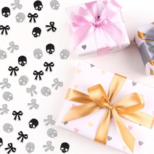 Black Bow Skull Confetti - Gothic Birthday & Party Table Scatter - 120pcs