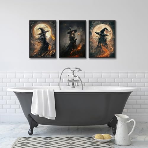 Halloween Witch Canvas Wall Art Poster - 24x16 Inches Dark Gothic Decor