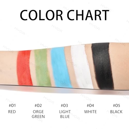 Face Paint Kit with 3 Brushes - Black, White & Light Blue - Body & Face Makeup for Cosplay & Halloween
