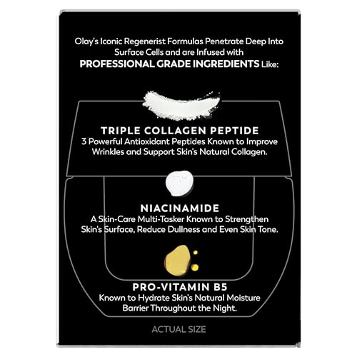 Olay Night Cream for Face, Anti-Aging Face Moisturizer for Women - Fragrance-Free Skin Care, Anti-Wrinkle, Exfoliate, Smooths Texture - Triple Collagen Cream, Niacinamide, Pro-Vitamin B5, 1.7Oz