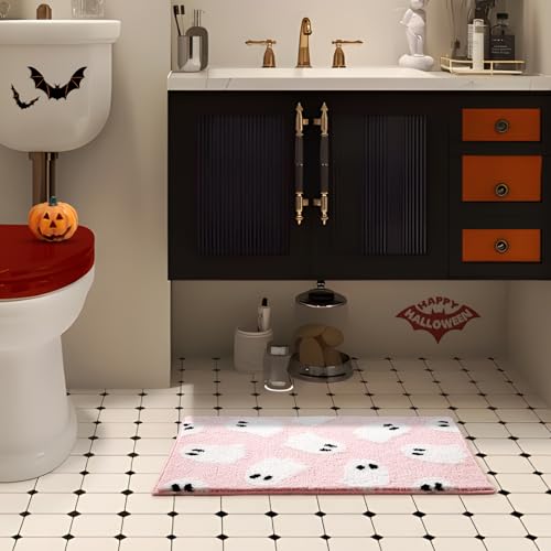 Moutina Ghost Bathroom Rug 20x32 Inch Pink Halloween Bath Mat - Whimsical Decor