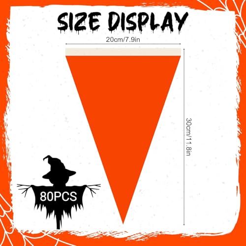 Halloween Orange Black Pennant Flags Set - 80 Pcs, 132 Ft, Triangle Banner with Variation Black Orange