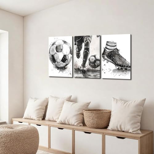 Soccer Canvas Wall Art 16x12 Inches - Black & White Football Decor for Sports Enthusiasts - Variation: Canvas Sports