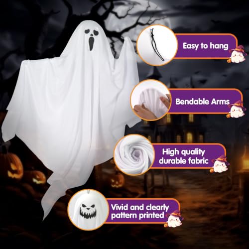 Halloween Hanging Ghost Decorations 9 Pack - 27.6 Inch Flying Ghosts with Bendable Arms - Spooky Home and Party Decor - Variation: Hanging Ghosts 9PCS