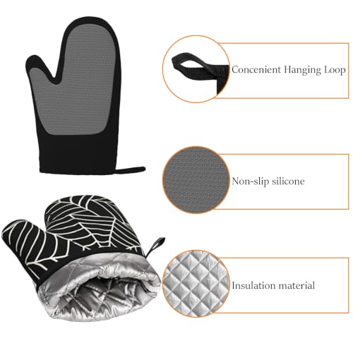 Halloween Spider Web Silicone Oven Mitts 2-Pack - Non-Slip Heat-Resistant Kitchen Gloves