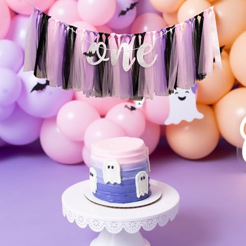 Halloween First Birthday Banner Spooky One Party Decorations - Reusable