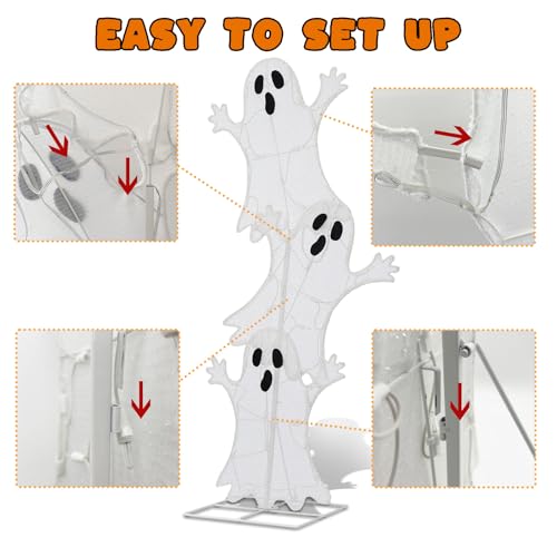 Halloween Lighted Stacked Ghosts Decoration - Pre-Lit with 50 Warm White Lights, Spooky Outdoor Yard & Porch Accent - 42 Inch Tall - Variation: Stacked Ghost