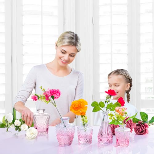 Pink Glass Small Flower Vases Set - 24 Pack for Party Centerpieces