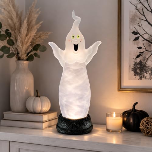 Halloween LED Water Globe with Spinning Ghost and Smoky Water Effect - 13.5 Inch Spooky Night Light