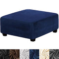Medium Blue Velvet Ottoman Cover - Square Slipcover with Elastic Bottom, Washable & Protective