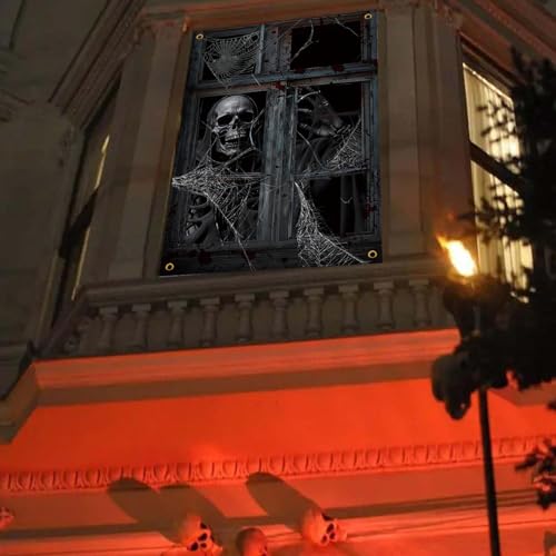 Halloween Window Cover - Skeleton Ghost Poster for Indoor & Outdoor Party - Terror C