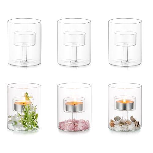 Set of 6 Glass Tealight Candle Holders - Small Hurricane Votive Decor - Variation of THIS listing