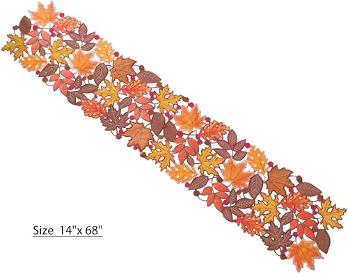 Autumn Fall Table Runner 36 Inch Embroidered Maple Leaf Thanksgiving Decor