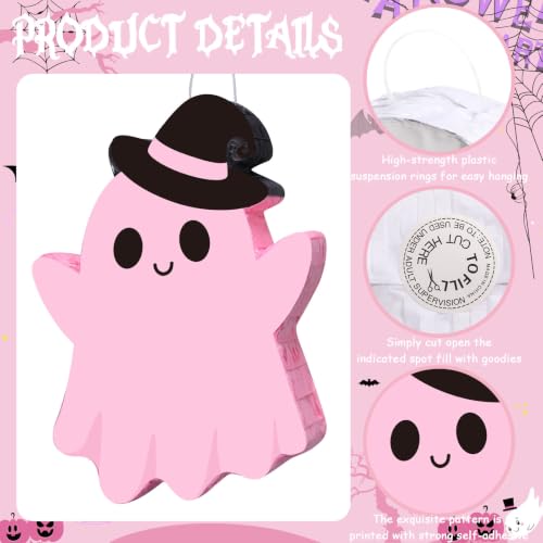 Lovely Pink Ghost Piñata Halloween Party Decoration with Bat Stick & Blindfold - Halloween Piñata Set
