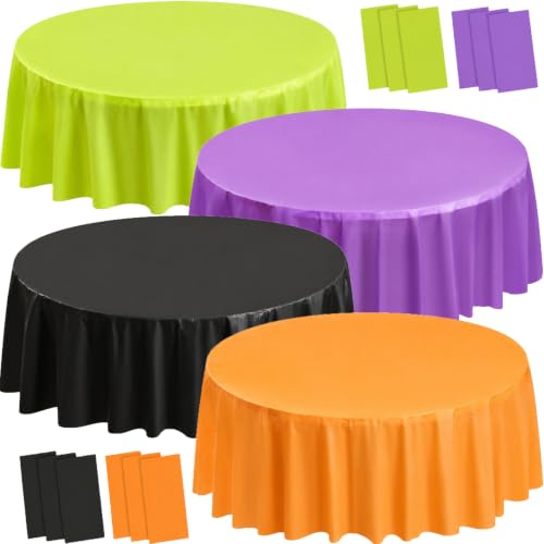 Halloween Plastic Round Tablecloths 84 Inch - 12 Pack Festive Party Table Cover