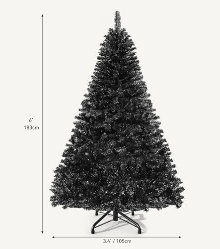 Black Artificial Christmas Tree 6ft with 818 Tips - Holiday Decor