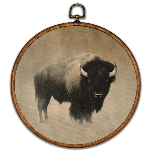 KSDUT Retro Cow Wall Art Decor - Round Mid Century Modern Canvas Frame - Animal Variation 7