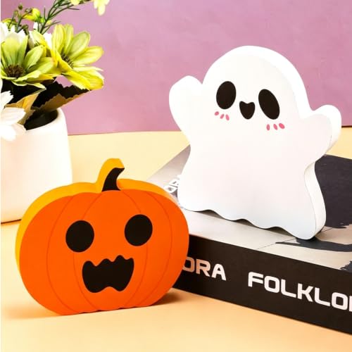 3-Piece Indoor Halloween Tabletop Decor Set - Cute Ghost, Pumpkin & Black Cat Signs