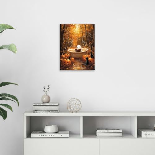 Halloween Wall Art - Fall Pumpkin Ghost Canvas Decor for Home & Office 16x12