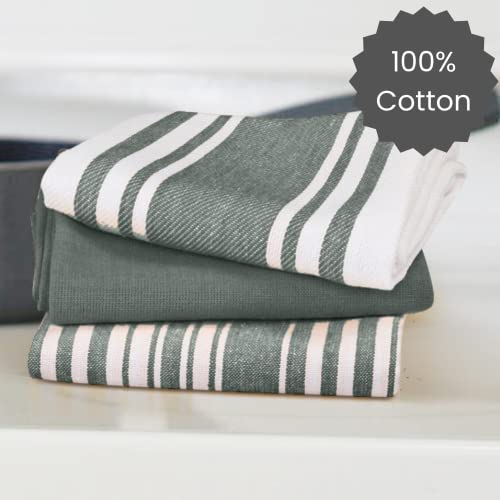 Cotton Clinic Assorted Kitchen Towels 5 Pack Grey White - Soft Absorbent & Quick Drying