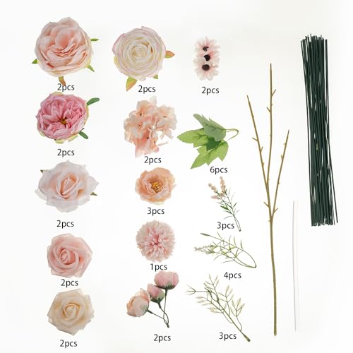 Pink Wedding Artificial Flowers Set with Stems for Bouquets & Decor - Variation Pink2