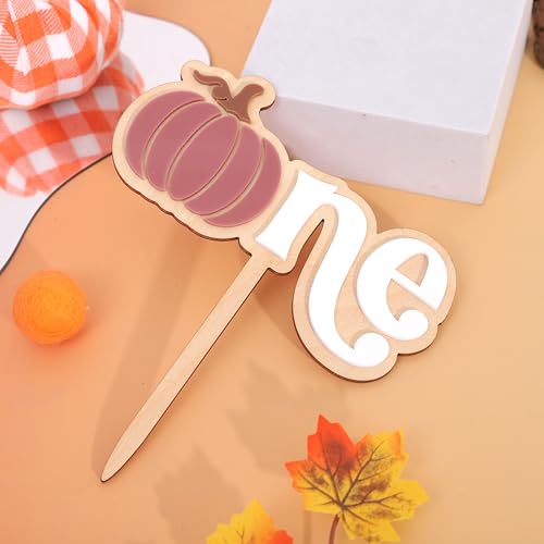 Halloween Pumpkin 1st Birthday Cake Topper - Mauve Wood & Acrylic 'One' with Fall Pumpkin Design