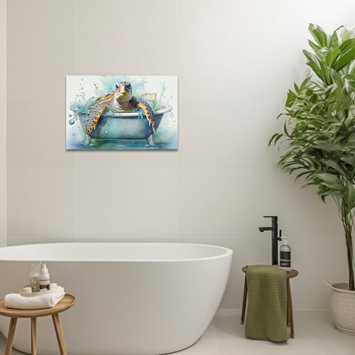 Sea Turtle Wall Art Canvas Painting - 24x36 Inches Framed Ocean Animal Decor - Sea Turtle 2