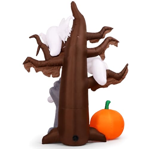 8FT Inflatable Halloween Scary Tree with LED Ghosts and Tombstone Yard Decor