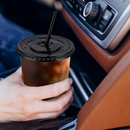 Black Plastic Disposable Cups with Lids & Straws 16oz - 100 Set
