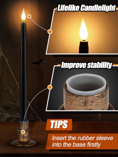 6 Pcs Halloween Flameless Candles with Holders & Timer - Realistic Flickering Light
