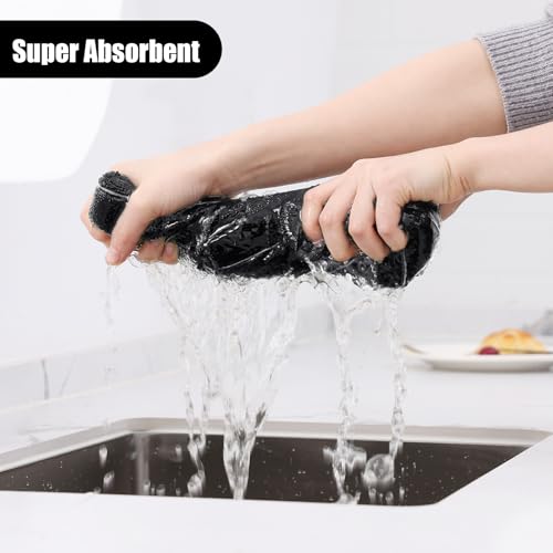 Homaxy Microfiber Kitchen Towels and Dishcloths Set - Black Plaid - 12 Pack