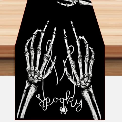 Halloween Skeleton Hand Table Runner 13x72 Inch - Black Decor for Dining