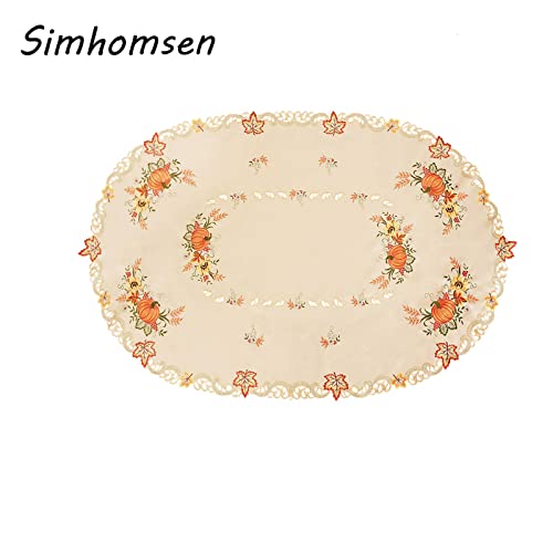 Autumn Harvest Pumpkin Embroidered Tablecloth 52x70 Inches for Thanksgiving - Oval Variation