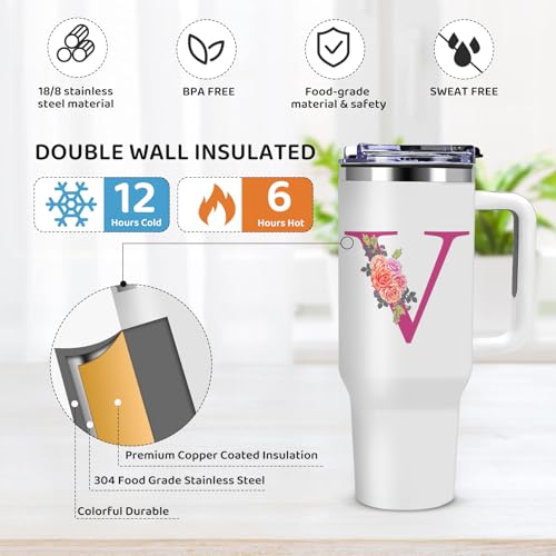 White 40oz Initial Monogram Tumbler - Personalized Gift for Women, Mom, Birthday