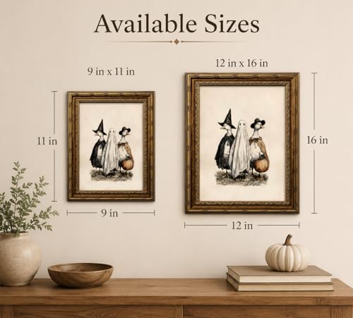 Halloween Ghost Duck Canvas Wall Art - Vintage Gold Frame, 9x11 in - Ducks and Ghost Variation