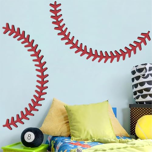 Baseball Wooden Wall Decor - Large Baseball Stitches Sports Wall Stickers for Kids Room & Playroom - Variation: Baseball Wooden