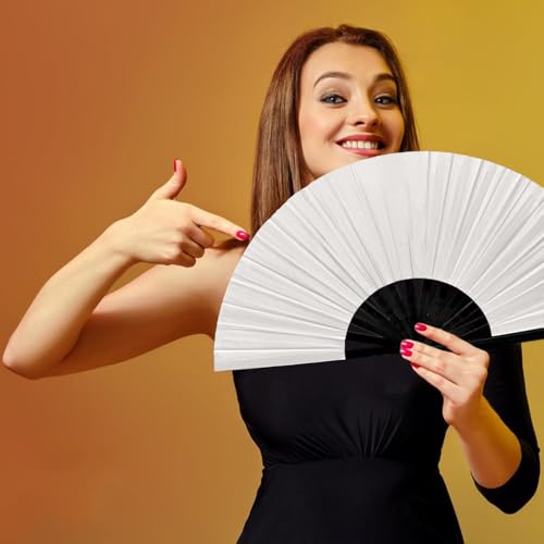 Silver Large Folding Rave Hand Fan - Halloween Festival Party Accessory